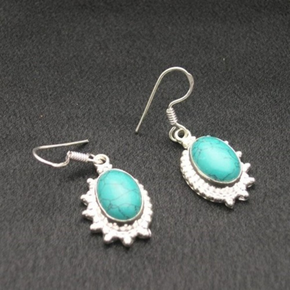 New Sterling Silver Blue Turquoise Dangle Earrings